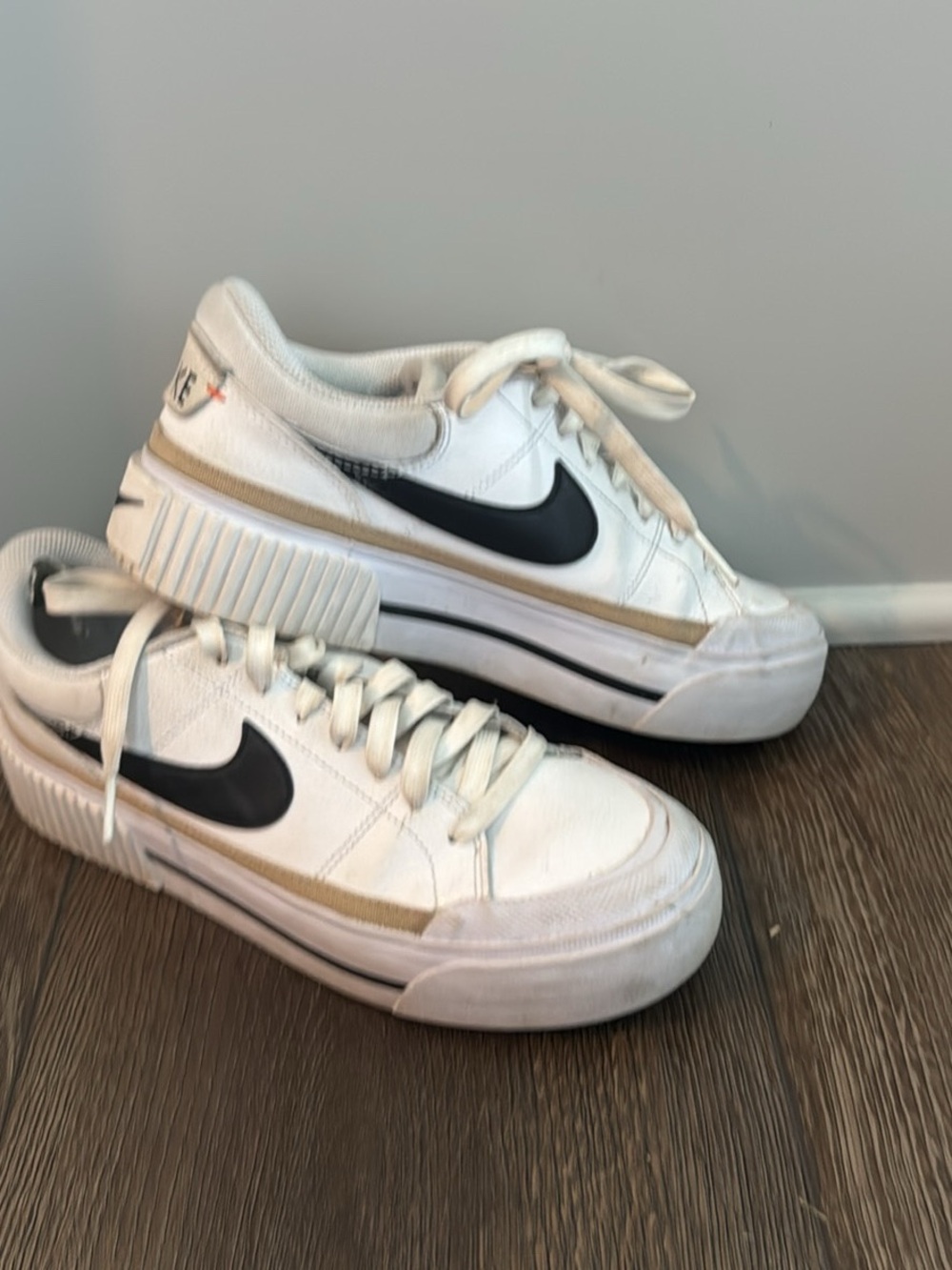 Nike White Black and Tan Women's Court Lift Sneaker